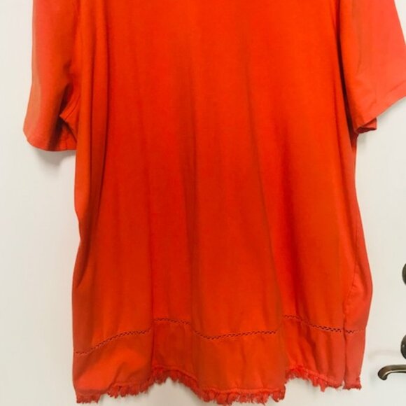 WOMENS DENIM & CO COTTON ORANGE SHORT SLEEVTUNIC W/BOTTOM FRINGE. SZ. 1X - Picture 4 of 4